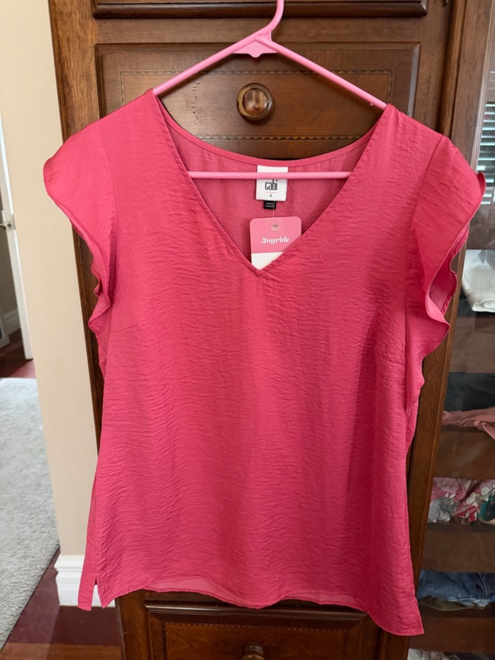 CAbi Bright Pink V-Neck Flutter Sleeve Blouse Small NWT